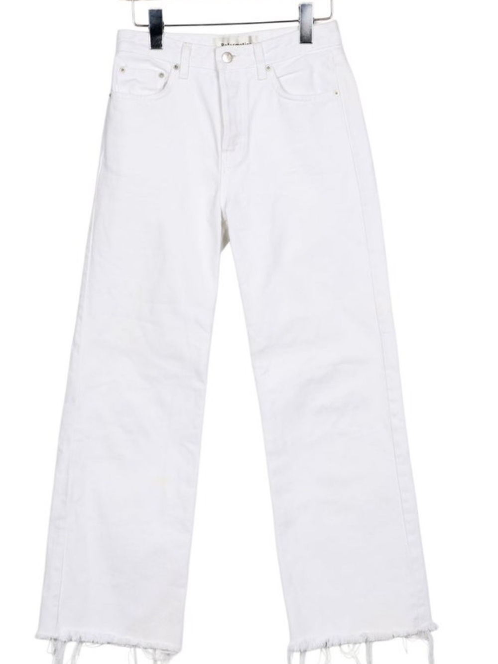 Reformation White High-Rise Wide-Leg Jeans with Distressed Fringe Hem